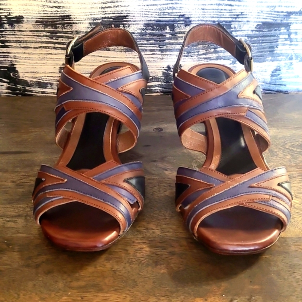 MARNI | Slingback Sandal in Brown, Black, and Blue Leather Size EU37 - Picture 3 of 7